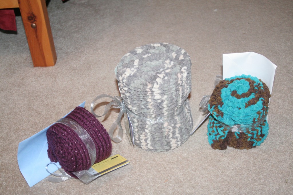 First are the scarves I knitted for my daughter's teachers. She picked who got which one and they loved them.